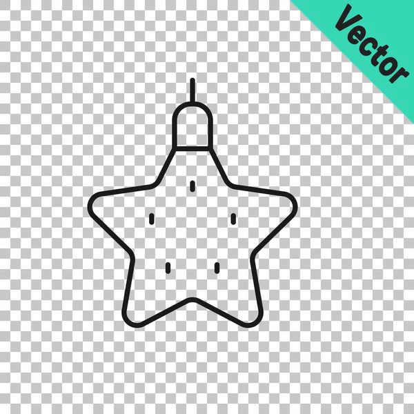 Icono Estrella Navidad Línea Negra Aislado Sobre Fondo Transparente Feliz — Vector de stock