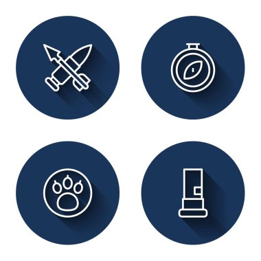 Çizgiyi oklu pusula, pusula araması ve uzun gölgeli kartuşlar ile kesiştir. Mavi daire düğmesi. Vektör.