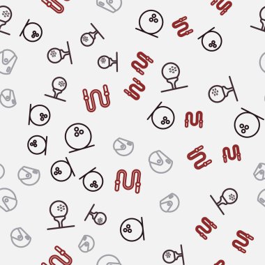 Bowling topu golf sahasını golf kaskına ve atlama ipini kusursuz desene ayarla. Vektör.