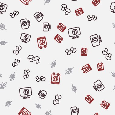 Çizgi Mantar Konumunu Yaprak Yaprağı ve Takvim Sonbahar yaprakları ile kusursuz desenli ayarla. Vektör.