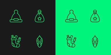 Noel Baba şapkası ve çanta hediye ikonu dolduran bir Noel oyuncağı. Vektör.