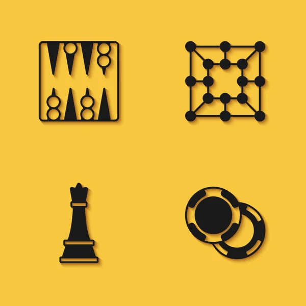 Set Backgammon Board Casino Chips Icône Jeu Échecs Plateau Avec — Image vectorielle