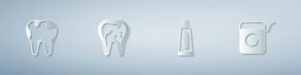 设置牙膏及牙线的断牙管 造纸艺术风格 — 图库矢量图片