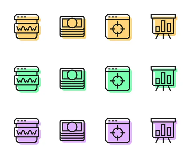 Установка Линии Целевая Финансовая Цель Браузер Окно Стеки Бумажные Деньги — стоковый вектор