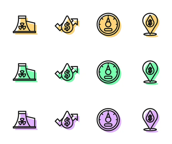 Set Line Motor Gas Gauge Nuclear Power Plant Oil Price — Stock Vector