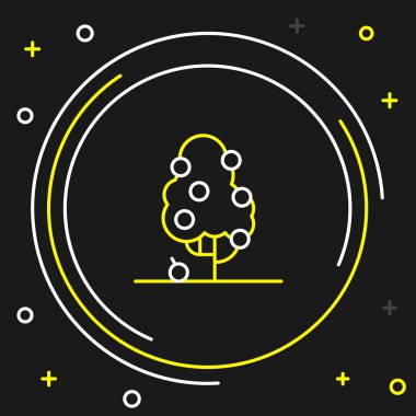 Çizgi ağacı simgesi siyah arkaplanda izole edildi. Tarım fabrikası. Organik tarım ürünü. Meyve bahçesi. Bahçe teması. Renkli taslak konsepti. Vektör.