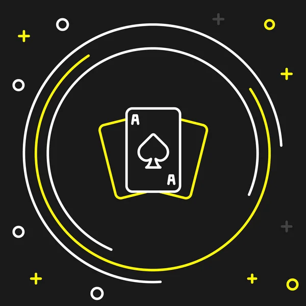 Línea Icono Cartas Aisladas Sobre Fondo Negro Juego Casino Concepto — Vector de stock