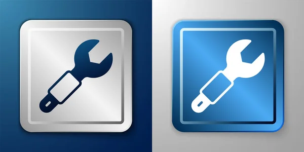 Weißes Schlüsselschlüssel Symbol Isoliert Auf Blauem Und Grauem Hintergrund Schlüsselreparaturwerkzeug — Stockvektor
