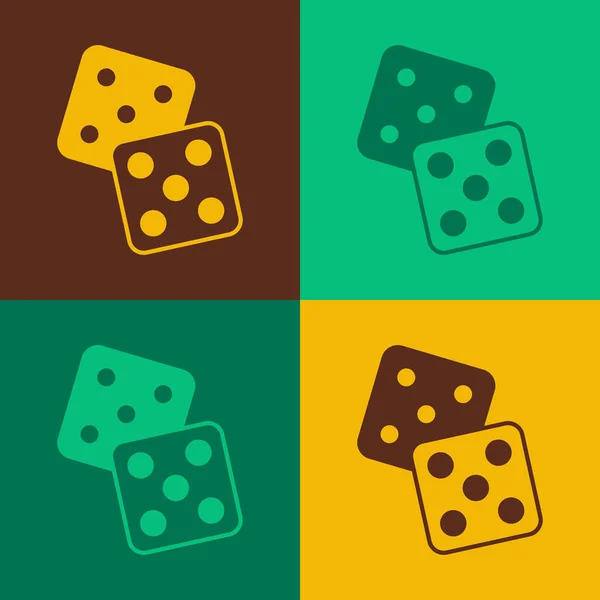 ポップアート色の背景に隔離されたゲームダイスアイコン カジノのギャンブル ベクトル — ストックベクタ
