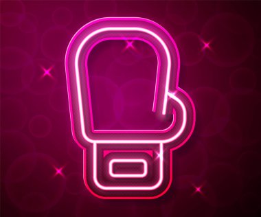 Parlayan neon hattı boks eldiveni simgesi kırmızı arkaplanda izole edildi. Vektör.