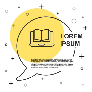 Siyah çizgi çevrimiçi sınıf simgesi beyaz arkaplanda izole edildi. Çevrimiçi eğitim kavramı. Rastgele dinamik şekiller. Vektör.