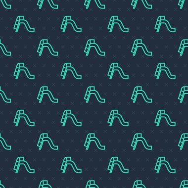 Yeşil çizgi Slayt oyun alanı simgesi mavi arkaplanda izole edilmiş pürüzsüz desen. Çocuklar kayar. Vektör.