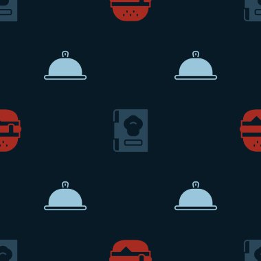 Burger Yemek Kitabı 'nı hazırlayın ve tepsi dolusu yiyecekle kaplayın. Vektör.