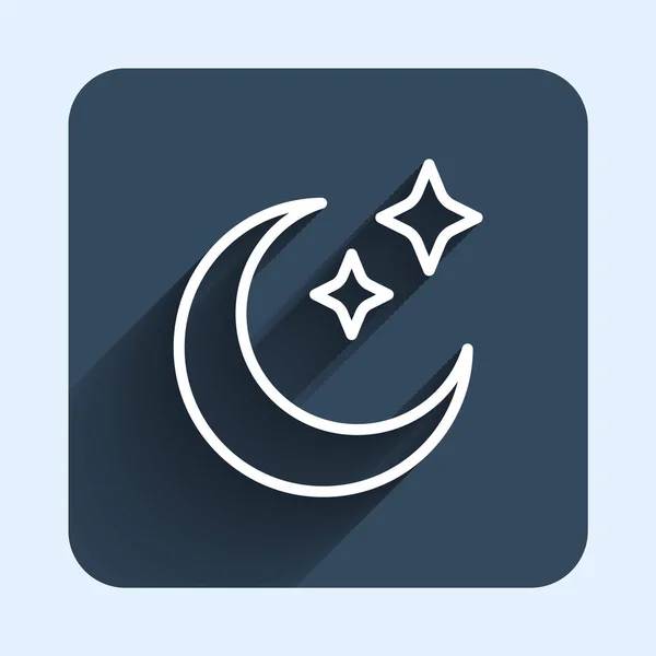 Ligne Blanche Lune Étoiles Icône Isolée Avec Fond Ombre Longue — Image vectorielle