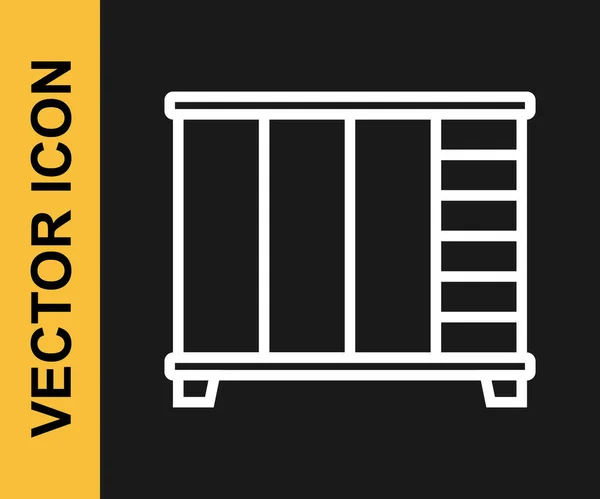 White Line Wardrobe Icon Isolated Black Background Cupboard Sign Vector — ストックベクタ