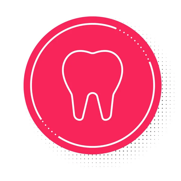 白い線白い背景に歯のアイコンが隔離されています 歯科クリニックや歯科医療センターや歯磨き粉パッケージの歯のシンボル 赤い丸ボタン ベクトル — ストックベクタ