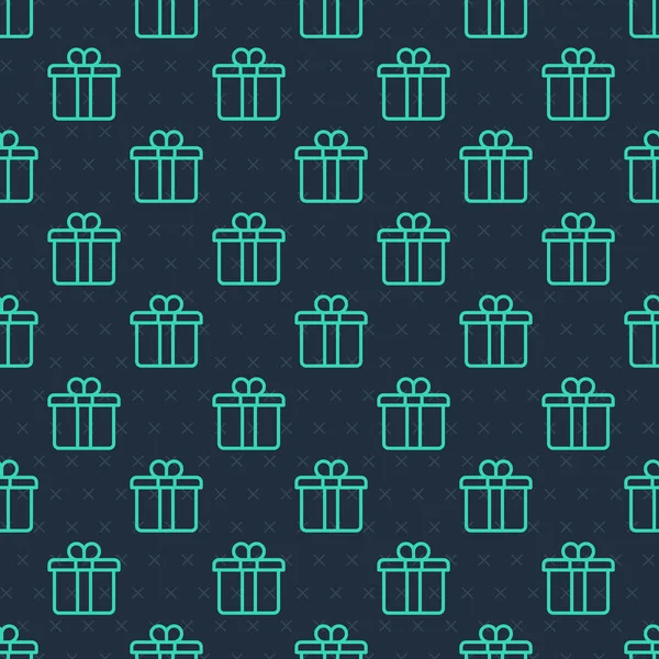 Зеленая Линия Подарочная Коробка Значок Изолированный Бесшовный Узор Синем Фоне — стоковый вектор