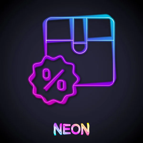 Glödande Neon Line Kartong Kartong Låda Med Rabatt Procent Tag — Stock vektor