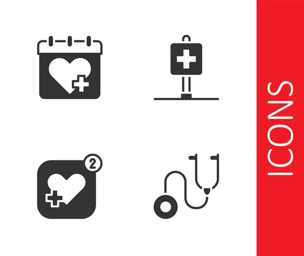 Set Stethoscope Doctor Appointment Mobile Heart Rate Location Hospital Icon — Stock Vector