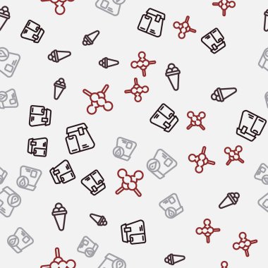 İnternetten yemek siparişi ver. Dondurmalı waffle ve köfteli tahta çubuk, kusursuz desenli köfte. Vektör.