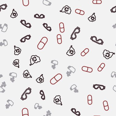 Rüya Gözü maskesini, papatya çayını ve uyku hapını kusursuz bir şekilde ayarla. Vektör.