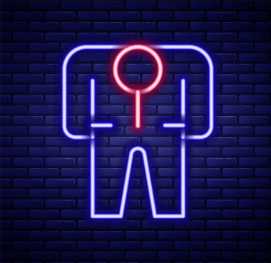 Parlayan neon hattı Beekeeper kostüm ikonu tuğla duvar arka planında izole edildi. Özel koruyucu üniforma. Renkli taslak konsepti. Vektör.