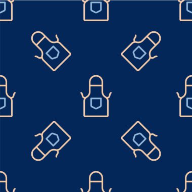 Line Kitchen önlük simgesi mavi arka planda kusursuz desen izole etti. Yemek pişirmek için şef üniforması. Vektör.