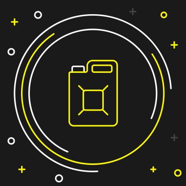 Benzin ikonu için hat kutusu siyah arka planda izole edildi. Dizel gaz ikonu. Renkli taslak konsepti. Vektör.