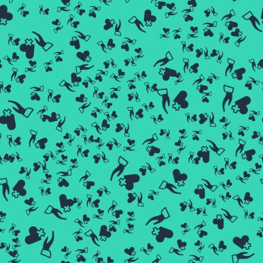 Bir haç simgesine sahip Kara Kalp yeşil arka planda kusursuz bir desen izole etti. İlk yardım. Sağlık, tıbbi ve eczane işaretleri. Vektör.