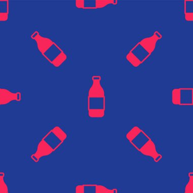 Kırmızı şarap ikonu şişesi mavi arka planda izole edilmiş kusursuz desen. Vektör.