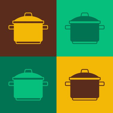 Pop Art Cooking Tenceresi simgesi renk arkaplanda izole edilmiş. Haşlama ya da güveç besin sembolü. Vektör.