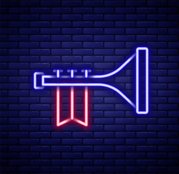 Glowing Neon Line Trumpet Icon Isolated Brick Wall Background Musical — Stok Vektör