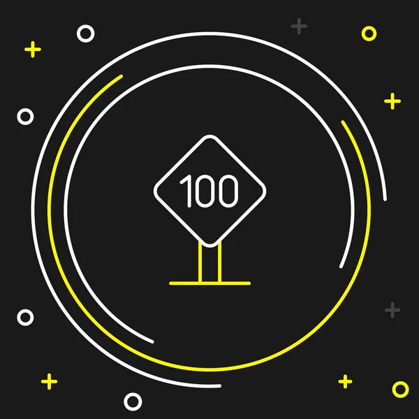 线速限制交通标志100公里图标隔离在黑色背景 五彩缤纷的概念 — 图库矢量图片