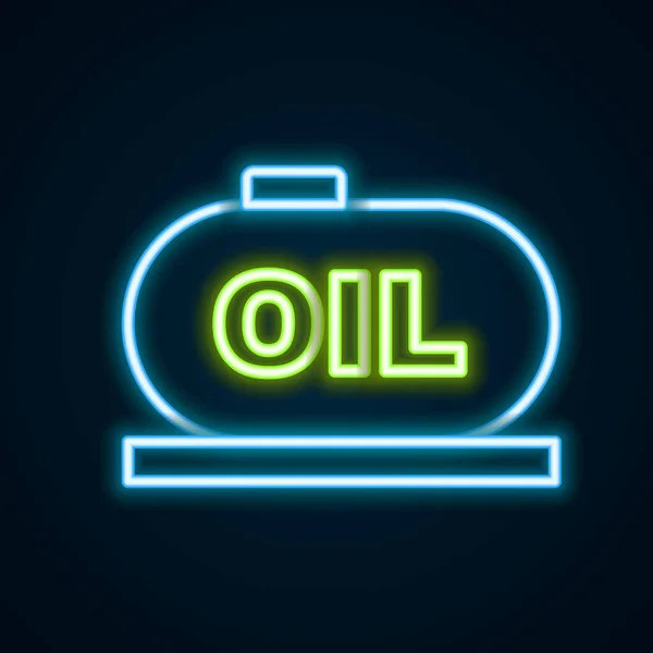 Leuchtende Neon Linie Öltank Lagerung Symbol Isoliert Auf Schwarzem Hintergrund — Stockvektor