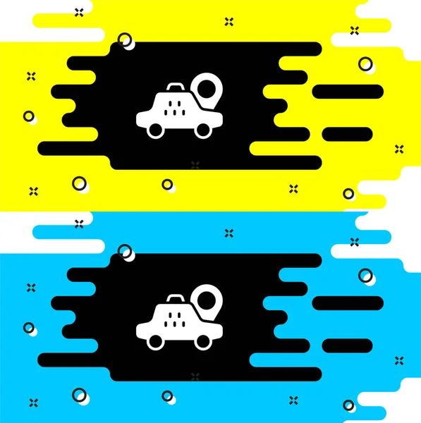 Bílá Mapa Ukazatel Ikonou Taxi Auto Izolované Černém Pozadí Symbol — Stockový vektor