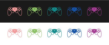 Oyun konsolu simgesi için oyun denetleyicisini ya da joystick 'i siyah ve beyaz arkaplanda izole et. Vektör.