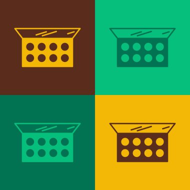 Renk arkaplanında ayna simgesi olan pop sanat makyaj tozu. Vektör.