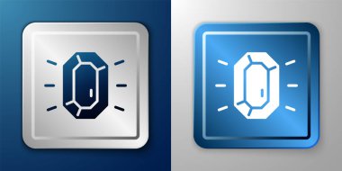 Beyaz Elmas simgesi mavi ve gri arkaplanda izole edildi. Mücevher sembolü. Mücevher taşı. Gümüş ve mavi kare düğme. Vektör.