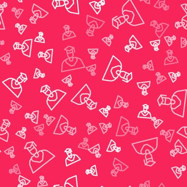 Beyaz çizgi mezuniyet şapkası simgesi kırmızı arka planda izole edilmiş. Vektör.