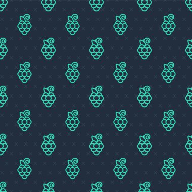 Yeşil çizgi üzümlü meyve ikonu mavi arka planda izole edilmiş pürüzsüz desen. Vektör.