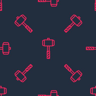 Kırmızı çizgi Ortaçağ savaş çekici ikonu siyah arka planda izole edilmiş pürüzsüz desen. Vektör.