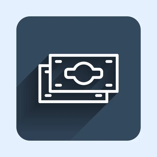 Белая Линия Стопки Бумажных Денег Значок Изолирован Длинном Теневом Фоне — стоковый вектор
