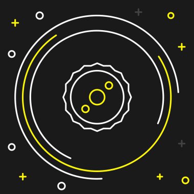 Çizgili testere bıçağı simgesi siyah arkaplanda izole edildi. Testere tekerleği. Renkli taslak konsepti. Vektör.