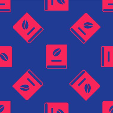 Kırmızı Kahve Kitabı ikonu mavi arka planda kusursuz desen izole etti. Vektör.