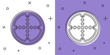Keskin nişancı optik görüş simgesini beyaz ve mor arkaplanda izole et. Keskin nişancı dürbünü. Vektör.