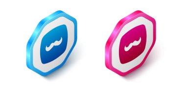 Beyaz arkaplanda Isometric Bıyık simgesi izole edildi. Berber dükkanı sembolü. Yüz kılı stili. Altıgen düğmesi. Vektör.