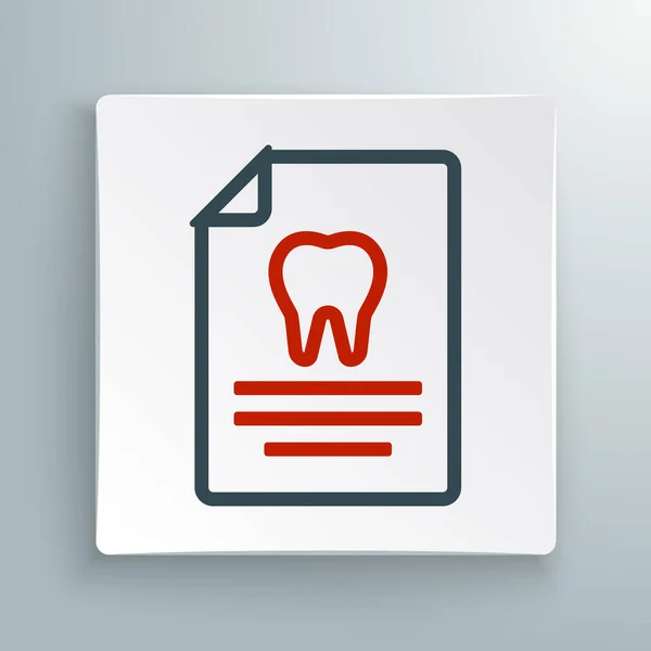 白い背景に隔離された歯科カードや患者の医療記録アイコンとラインクリップボード 歯科保険 歯医者の報告書 カラフルなアウトラインコンセプト ベクトル — ストックベクタ
