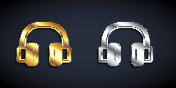 Gold Silver Headphones Icon Isolated Black Background Earphones Concept Listening — Stock Vector