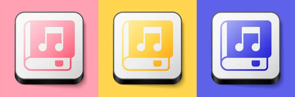 Isometryczna Ikona Książki Audio Różowym Żółtym Niebieskim Tle Nota Muzyczna — Wektor stockowy