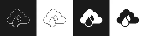 Черно Белом Фоне Изображена Икона Дождя Осадки Дождевых Облаков Капельками — стоковый вектор